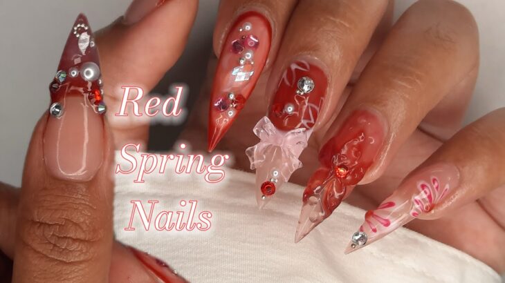 Red Nail Extensions Spring Design | How To Use Dual Forms  + Nail Art Tutorial