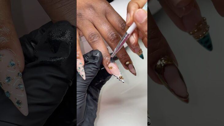 Stiletto gel x nails with designs 😍 #nailtutorial