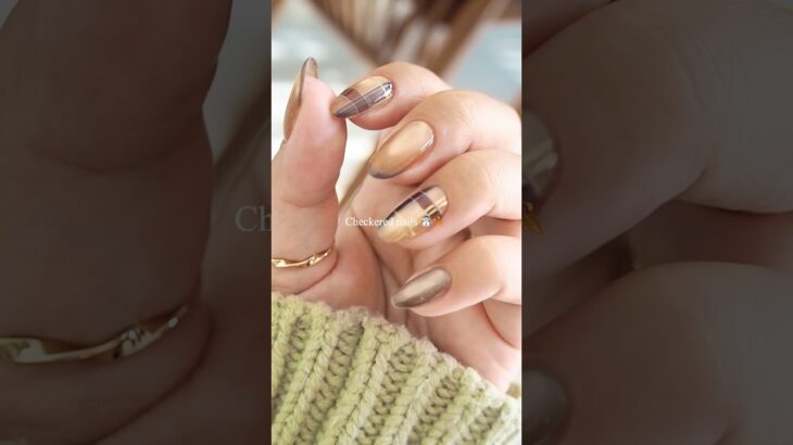 【100均ジェル使用】インクを使ったチェックネイルのやり方⛄️🤎#セルフネイル#チェックネイル#checkednails#체크네일#nailart