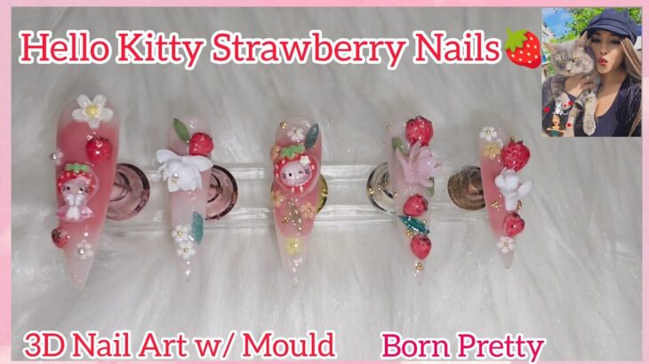 Hello Kitty Strawberry Nails🍓 3D Nail Art Silicone mold🍓@bornprettyofficial#nails#nailart#hellokitty