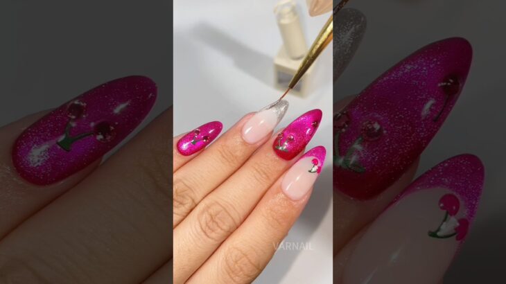 Part 2✨Must-Have the Cute Nail Sticker!🍒Easy Pink Cherry Nails for Summer! #nailinspo #nailtutorial