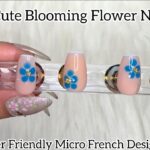 Micro Blue French & Blooming Flower Nails  #nails #gelnails #pressonnails #explore #nailtech #spring