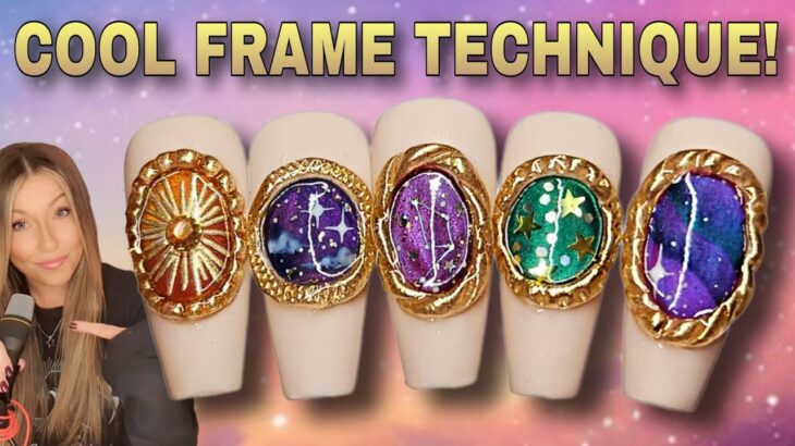 🪞 How to Create Ornate Frame Nail Art! Easy 3D Gold Chrome & Cateye Galaxy Designs 🪞
