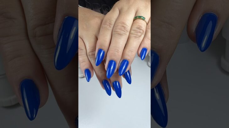 Royal blue hard structure gel oval dual form nail extensions