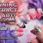 Stunning Abstract Nail Art / Pink, Black and Gems
