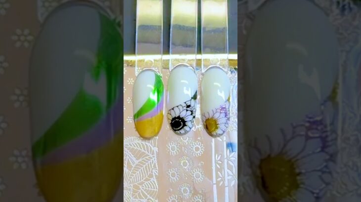 Flower Curve Chrome Stamping Nail Art with Stencil Blocking + Chrome Base + Semi-Gel Stamping Polish