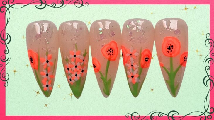 Birth Flower Nail Set 💮 Poppy and Gladiolus for August | Beginner Nail Art Tutorial
