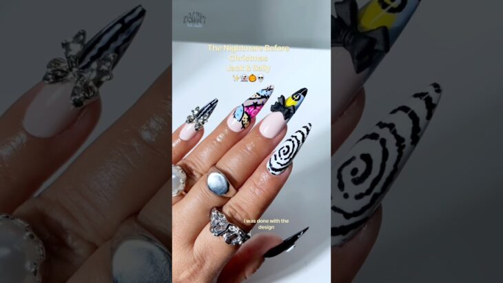 Sally & Jack Nightmare Before Christmas Nails 🎃🖤 Gel-x nail art Part 2 #halloweennails #nailart