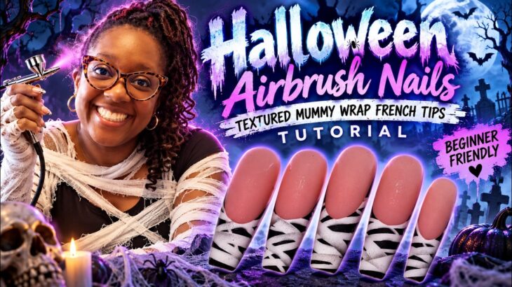 Airbrush Mummy Wrap French Nails Tutorial | Halloween Nail Art Masterclass