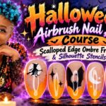 Scalloped Halloween French Tips Airbrush Nail Tutorial | Spooky Sunset Nail Art